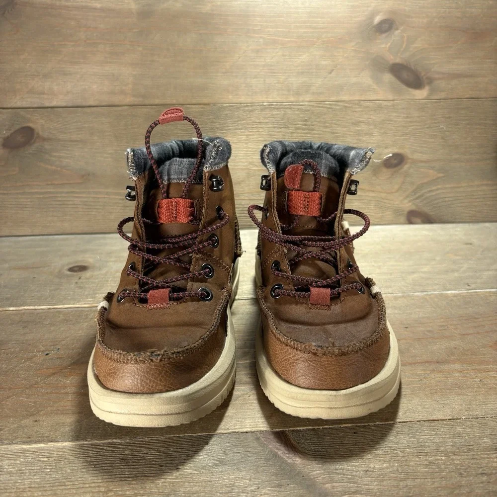 Hey Dude Bradley Boys size 12 shoes Brown Faux Leather Lined Lace Up Boots